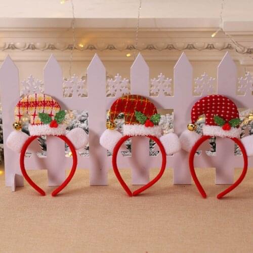 2021 Christmas Headband Cute Cartoon Hat Xmas Party Decor Double Hair Band Clasp Christmas Hair Accessories Kid Adult Gifts