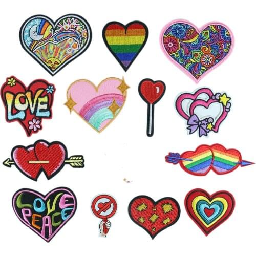Multicolor Embroidered Red Rainbow Shaped Patches Iron on Small Love Heart Stickers DIY Fabric Appliques Clothes Accessories