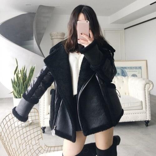Luxury Shearling Short Coat Female Winter Black Real Leather Down Jacket 2020 New Warm Motorcycle Lamb Fur Jacket Outerwear