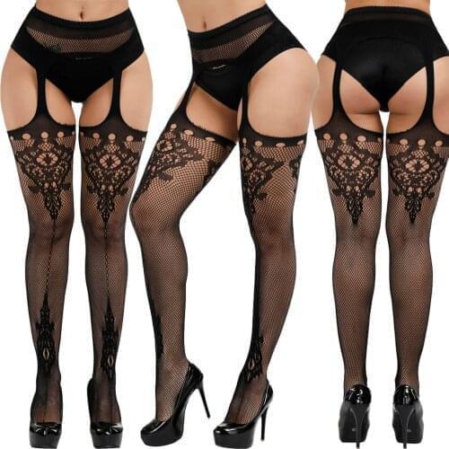 Sexy Lingerie Femme Elastic Fishnet Stockings for Sex Underwear Plus Size Lace Suspender Pantyhose Porno Babydoll Erotic Costume