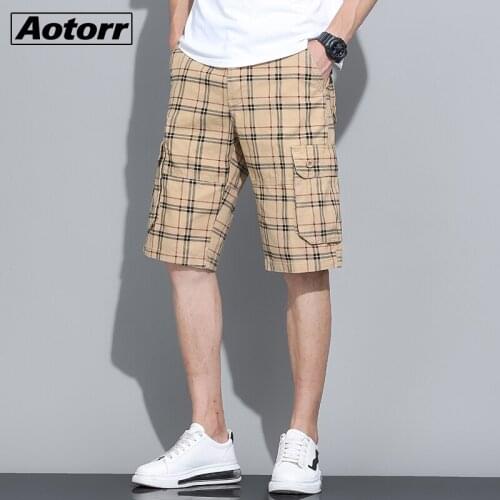 Summer Men Shorts Fashion Lattice Knee Length Shorts Pocket Beach Shorts Man Joggers Loose Drawstring Sweatpants Sports Shorts