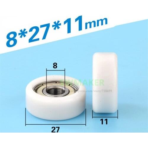SWMAKER 10pcs 8*27*11mm flat wheel, 608ZZ plastic bearing pulley, POM engineering plastic nylon roller for drawer showcase