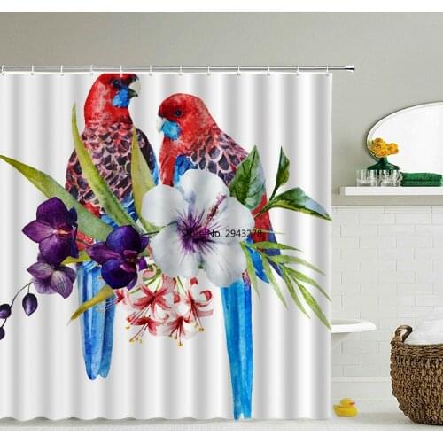 Flowers Birds Plant Waterproof Bath Screen With 12pcs Hooks Print Shower Curtains Bathroom Curtain for Bathroom Home Decoration