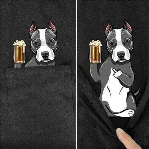 CLOOCL Funny T-Shirt Fashion Pocket Pitbull Printed T-shirt Mens for Women Shirts Hip Hop Tops Cotton Tees