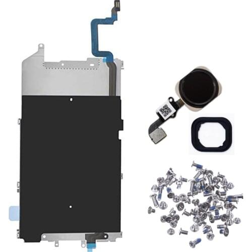 For iPhone 6 6 Plus LCD Back Plate with Home Button Connection Flex Cable + home button key with Rubber Ring + full set screws