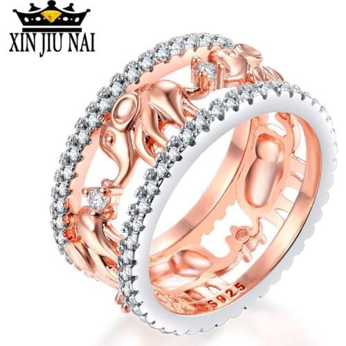 Retro Animal Elephant Rings For Women Cubic Zirconia Rose Gold Color Engagement Ring Female Wedding Jewellery Valentines Day