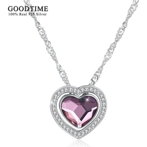 925 Sterling Silver Crystal Necklaces For Women Double Heart Dual-core Pendant Necklaces Austrian Rhinestone Fashion Jewelry