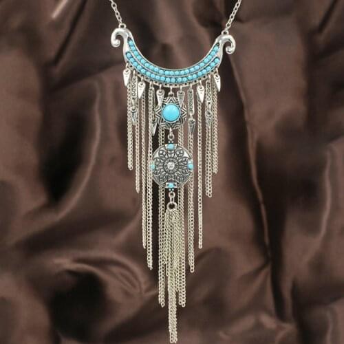 Bohemian Necklace Women Jewelry Vintage Silver Color Chain Chokers Boho Tassel Pendant Necklaces & Pendants Collier Femme