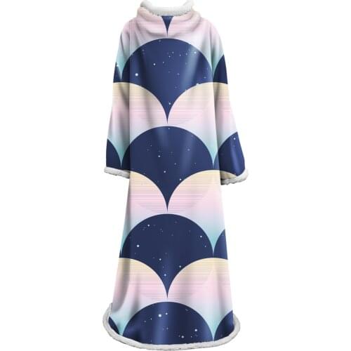 Mermaid Scales Printed Sleeve Blanket Winter Warm Home Sofa Bed Cover Blanket with Hat Comfortable Cloak Blanket