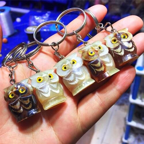 1pcs hand-carved cute little owl key chain crystal animal sculpture decoration