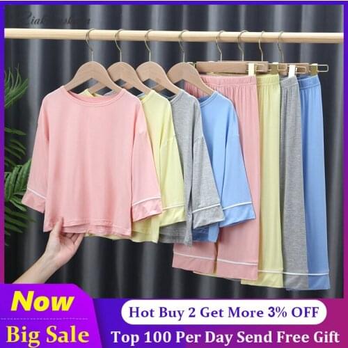 100% Cotton Solid Color Kid Loose Pajamas Set Clothing Boys Girls Pjs Top And Pant Nightwear Unisex Toddler Sleepwear Clothes