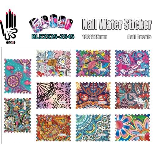11 Sheets/Lot Newest Nail Tattoo BLE2535-2545 Paisley Mandala Argos Stamp Full Nail Art Water Sticker for Nail(11 DESIGNS IN 1)