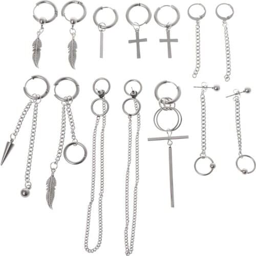 14 Pcs/Set New Arrival Trendy Jewelry Earrings Stainless Steel Korean Fashion Personality For Men Women Boys Party Decoration Hi