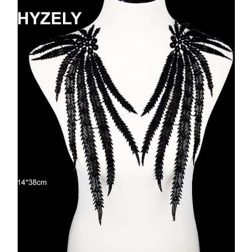 2Pcs/Set Black White leaf Embroidery Collar Venise Lace Flowers Neckline Applique Trim Lace fabric sewing supplies BW072