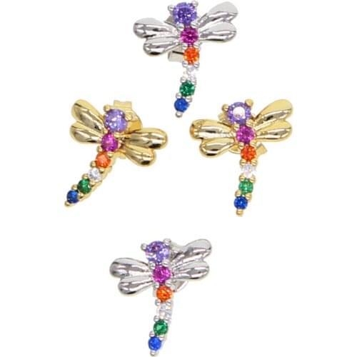 2019 summer Delicate fashion jewelry colorful cz paved cute animal dragonfly stud earrings trendy sweet adorable women jewelry