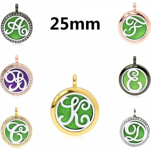 25mm Letters Rose Gold/Gold/Gun Black Color Essential Diffuser oil Diffuser Locket pendant (free 5pcs pads)