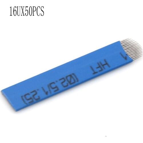 50PCS agujas tebori blue permanent makeup microblading supplies 16 u shape blade for eyebrow beauty make up free shipping
