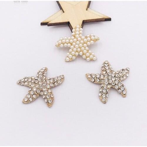 50 Pieces Wholesale Rose Gold Alloy Glass Flatback Rhinestone Starfish Shape Pearl Buttons Embellishment DIY Craft 30mm