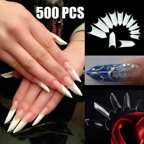 500pcs False Nail Art Tips Triangle Natural Transparent Coffin False Nails Tips Acrylic UV Gel Nail Polish Manicure