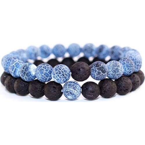 8mm Natural Stone Beads Blue Weathered Lava Couples Lovers Bracelets Yoga Beaded Bracelet Anniversary Gift For Women Men Jewelry