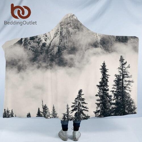 BeddingOutlet Forest Hooded Blanket Coniferous Tree Sherpa Fleece Wearable Blanket Foggy Mountain Nature Beauty Throw Blanket