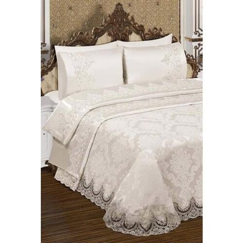 Bonny Home Hurrem Cream French lace Chenille 6 Piece Dowries Pike Tackle Bed Cover Set