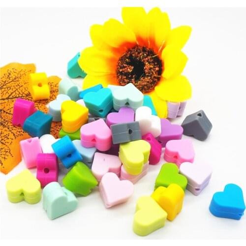 Chenkai 100pcs 15mm Silicone Heart Teether Beads DIY Baby Chewing Nursing Sensory Jewelry Teethering Toy Making Beads