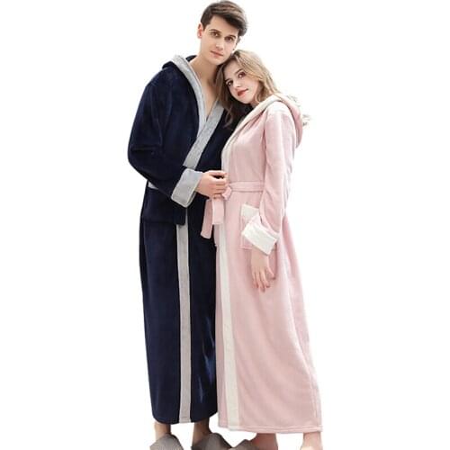 Fleece Robes for Women Plush Soft Warm Long Bathrobe Towel with Pockets Long Spa Robe Mens Warm Flannel Fleece Robe with Hooded