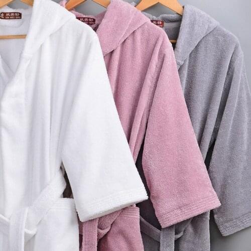 Embroidered Men Bathrobe Hooded Women Autumn Thick Warm Towel Cotton Dressing Gowns Long Bath Robe Hotel Spa Soft Kimono Robe