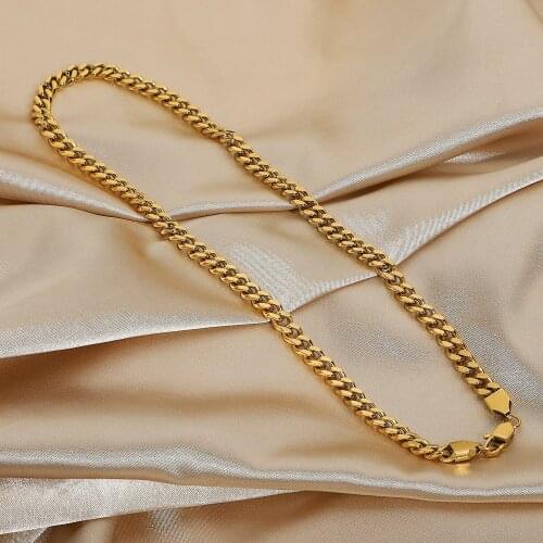 6.4mm Dainty Chunky Miami Cuban Chain Necklace flat Lobster clasp 18K Gold Plated Stainless Steel Link Necklace