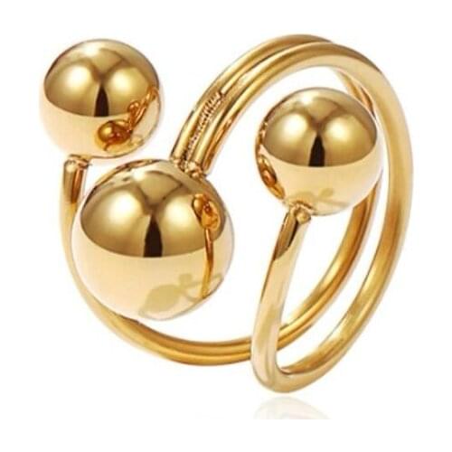 Ring Hot Sell Three Balls Classic Style Gold Color Luxury Women Fashion Stainless Steel Jewelry