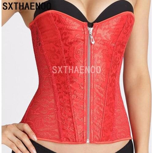 SXTHAENOO Zipper Corset Jacquard Floral Corsets Sexy Overbust Boned Bustier Gothic Korsett For Women Lace Up Plus Size Korset