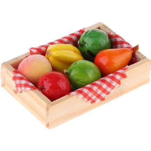 1/12 Dollhouse Miniature Dining Table Fruit Toys with Wood Storage Box Doll House Layout Accessories