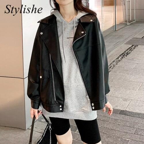 Punk Loose Women Faux Leather Jacket Black Autumn Winter Fleece Pu Motorcycle Leather Jackets Female Elegant White Coat Ladies