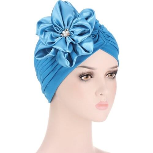 Fashion Women Diamonds Flower Turban Cap Soild Color Muslim Headscarf Bonnet Inner Hijabs Arab Head Wraps Indian Hat