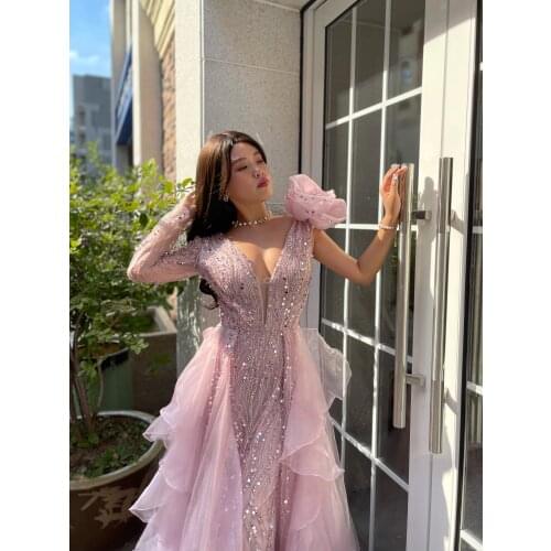 Purple Pink One Shouder Gowns Fashion Ladies Bling Bling Eveningdress Luxury Host Dress For Women Wedding Party Graduation