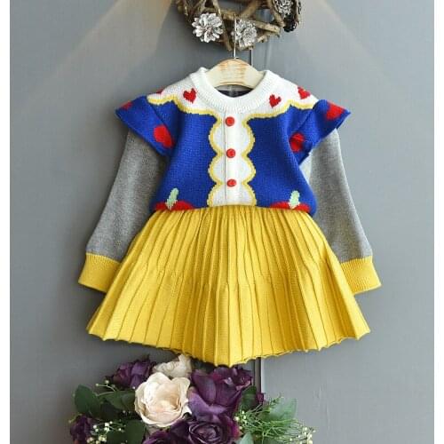 Fashion Clothes Sets Baby Girls 2pcs Winter Knitting Outfits Sweater Top and Skirt Uniform Princess Birthday Party Suits 1-8Ys
