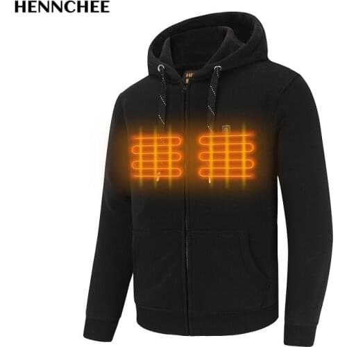 Men Heated Hoodies Full Zip Fleece Sweatshirt Unisex Clothes Winter Warm Sweater Solid Black Gray Navy Male Casual coat