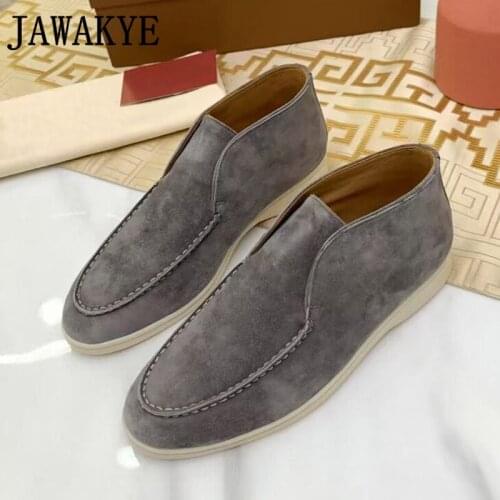 High Quality Real Suede Flat Loafers Shoes Men Round Toe Rubber Sole Slip-on Sneakers Open Casual Driving Brand Shoes Man