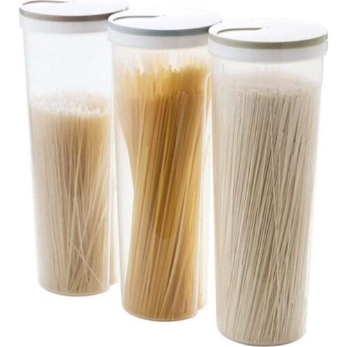 Set Of 3 Cylinder Shaped Noodle Container Spaghetti Canister Cereal Crisper Nuts Beans Grain Food Storage Box