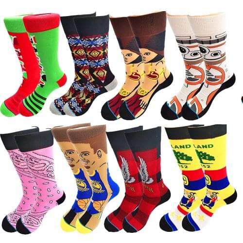 A Pair of Autumn and Winter Letters Eagle Cartoon Characters Thicken Warm Soft and Comfortable Cotton Tube Mens Socks