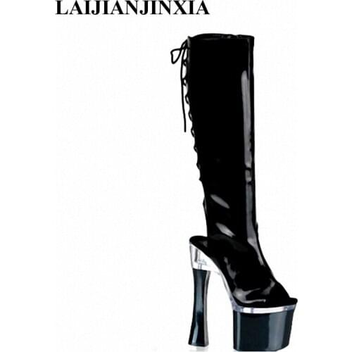 New Sexy Platform Night Club Shoes 18CM Chick Square High Thin Heel Women Boots Ultra Leather Sexy Dance Shoes B-006