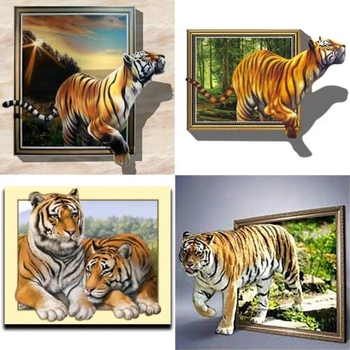 New 5D DIY Tiger Diamond Painting Full Round Square Drill Rhinestone Embroidery Animal Cross Stitch Handmade Art Home Decor Gift