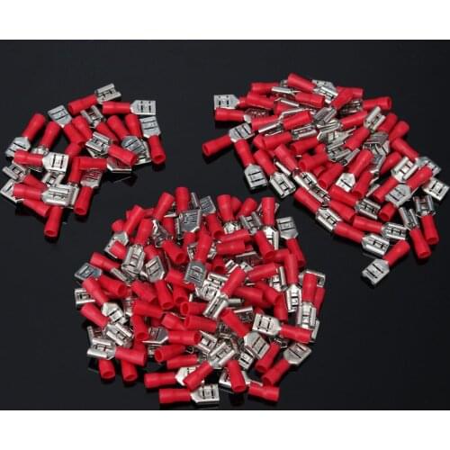New high-quality terminal 100pcs 22-18AWG 6.3mm red fast shovel connector insulated electrical crimp terminal