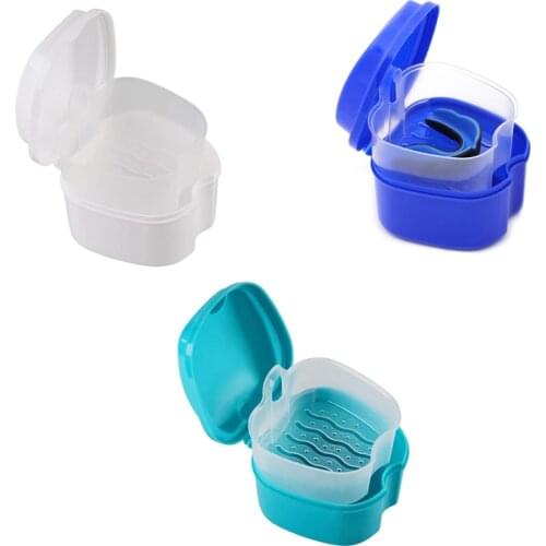 Denture Case, Denture Cup with Strainer, Denture Bath Box False Teeth Storage Box with Basket Net Container Holder for Travel