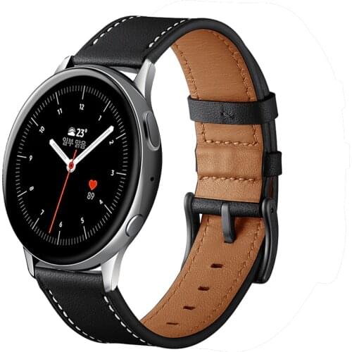 Leather For Samsung Galaxy Watch Active 2 44mm 40mm Watch band 20mm Top Layer Genuine Leather Round Tail Replacement Watch Strap
