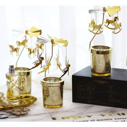 Luxury Glod Fragrance Rotating Candlestick Creative Glass Tealight Candle Holders Art Home Wedding Decoration