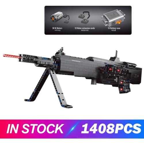 IN STOCK Motorized Gun Building Blocks The M249 Light Machine Gun Model Bricks Educational Toys Kids Christmas Gifts