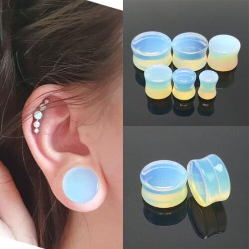 2PCS Opal Stone Ear Plugs Flesh Tunnels Moonstone Saddle Ear Strechers Anti-allergic Body Piercing Jewelry 4-20mm Free Shipping