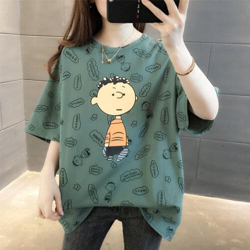 2021 New Korean Style Summer T-Shirts For Women Loose HaIF Sleeve Round Neck Printed Ladies Tee Oversize Clothes
